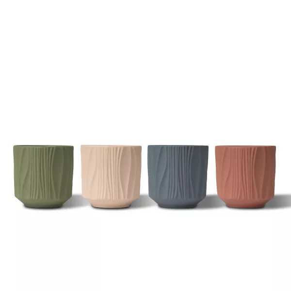 Dört Renkli Mat Dikey Desenli Seramik Mumluklar Dört Renkli Mat Dikey Desenli Seramik Mumluklar