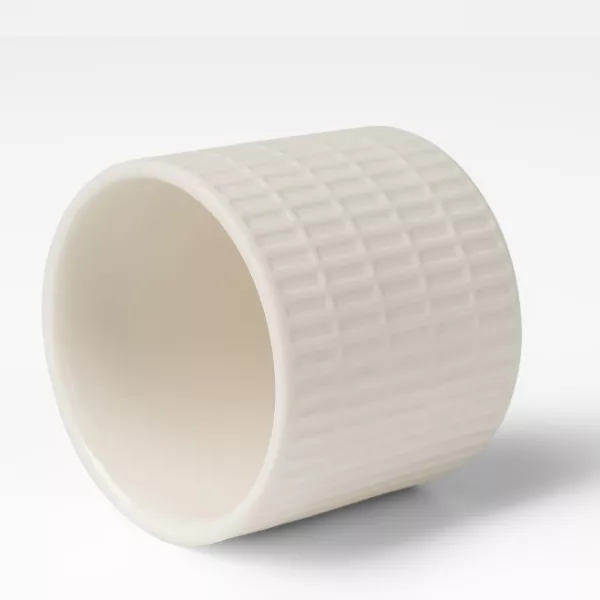 Süt Beyaz Izgara Desenli Seramik Mumluklar